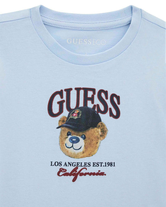 Светлосиня Тениска Guess с Щампа Мече и Лого