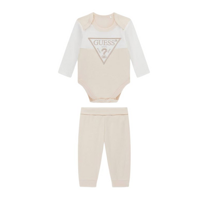 Бебешки Комплект Guess от Две Части в Бежово и Бяло