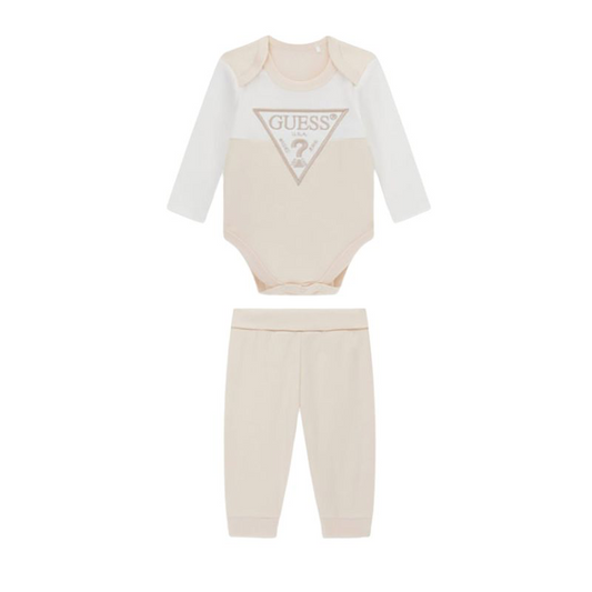 Бебешки Комплект Guess от Две Части в Бежово и Бяло