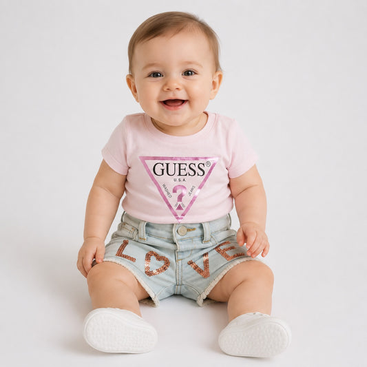 Детска Памучна Тениска Guess за Момиче Розова