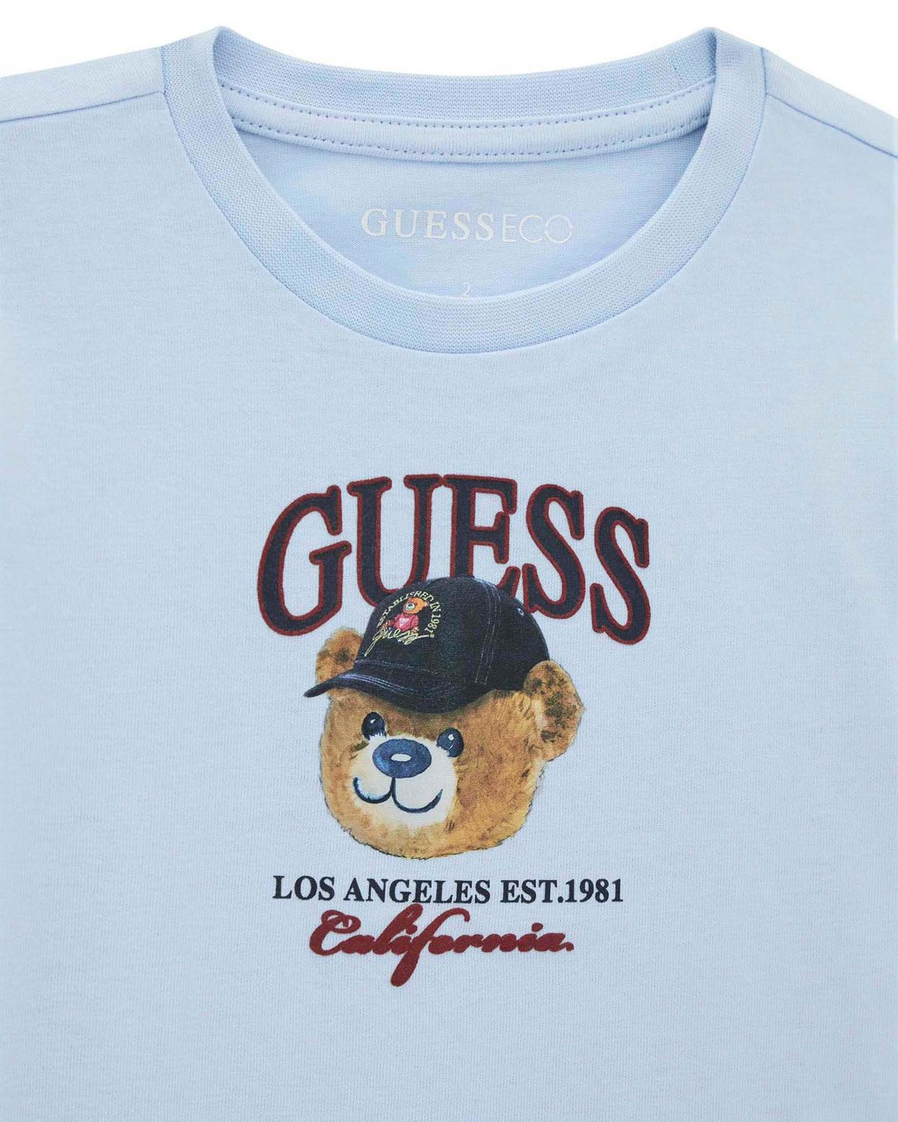 Светлосиня Тениска Guess с Щампа Мече и Лого